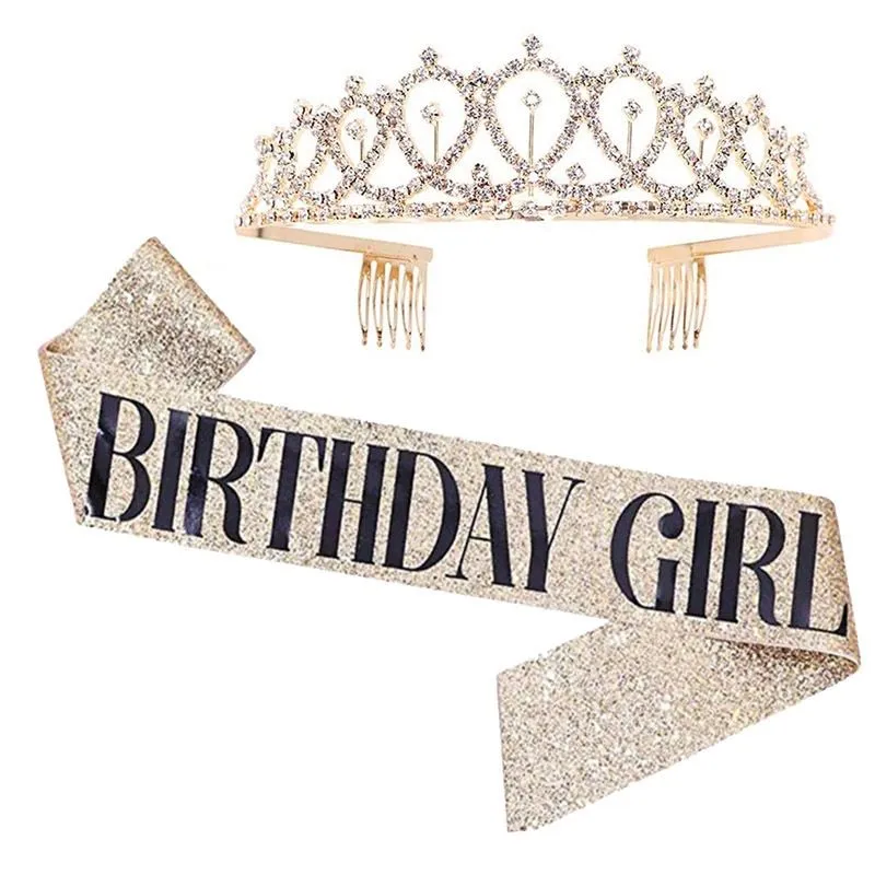 Birthday Girl Adult Sash and Crown Party Set - Gold