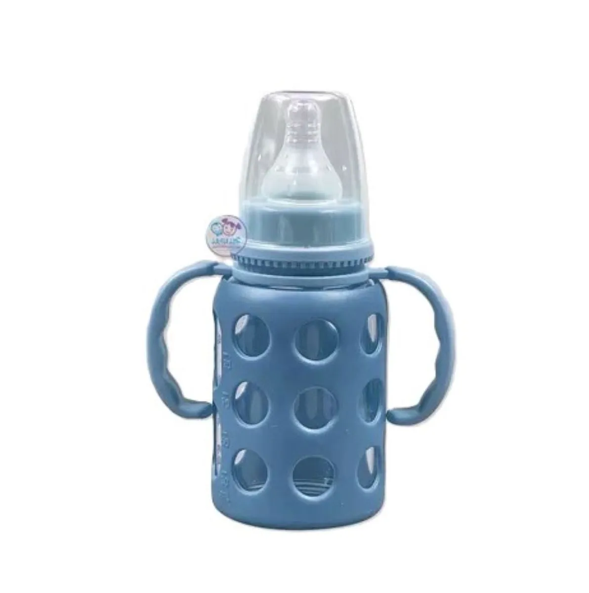 Minitree Regular Neck Glass Baby Feeding Bottle 120ml. BPA- FREE-3 months+ - Blue
