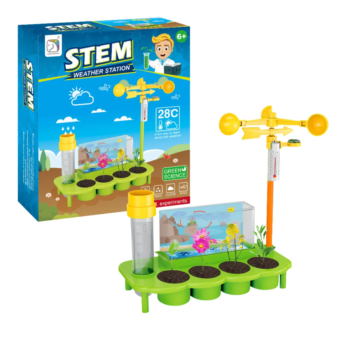 STEM Weather Station Kit - DIY Weather & Plant Growth Science Set (Green)