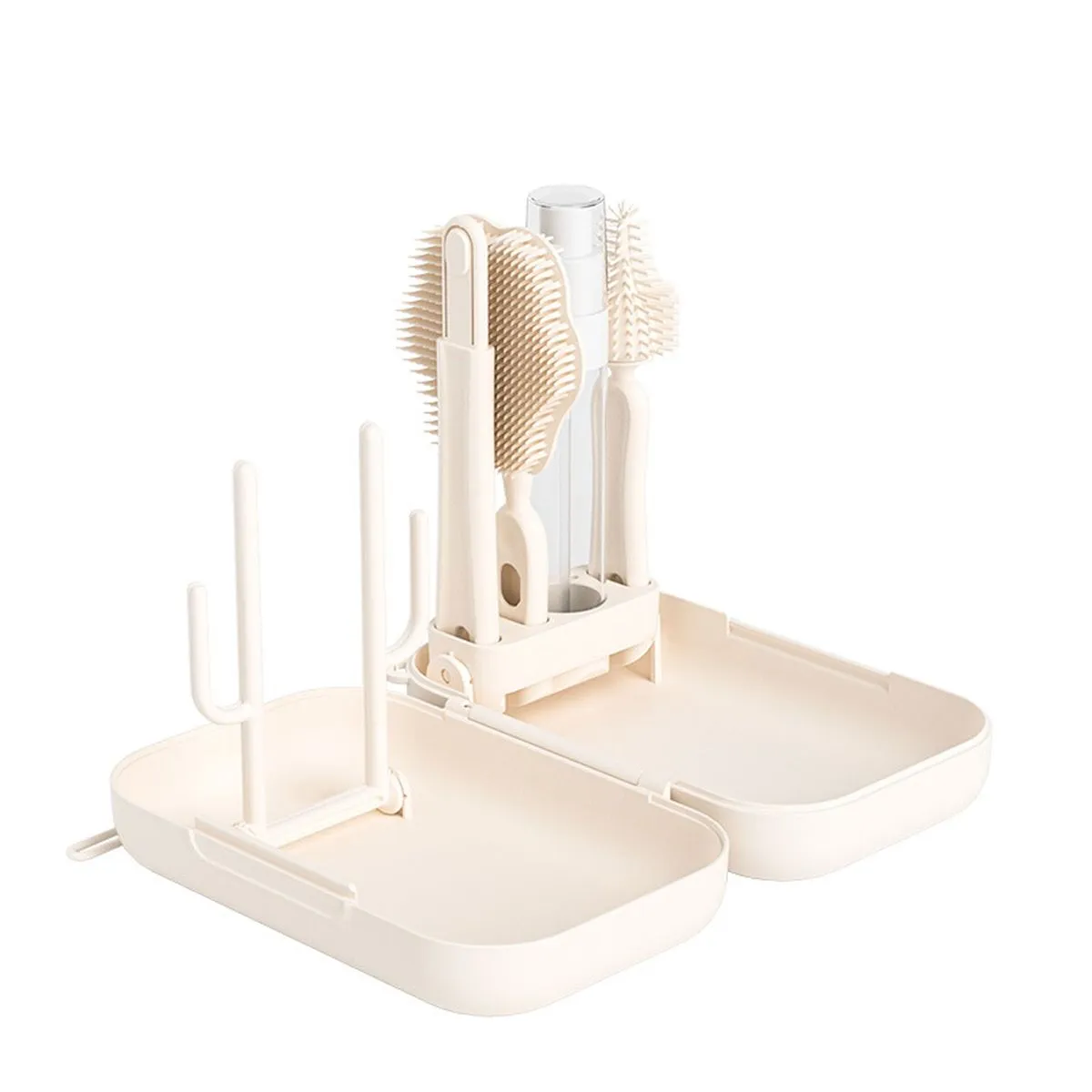 6-In-1 Portable Baby Bottle Brush Set with Drying Rack Safe & Durable