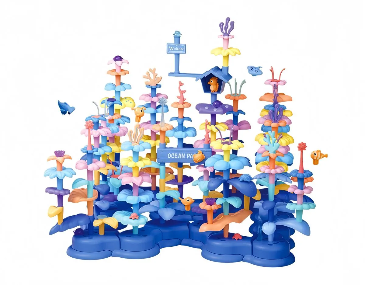 Kingdushi Garden Building Set, 135 Pieces, Colorful Flowers, Kids 2-8 Years