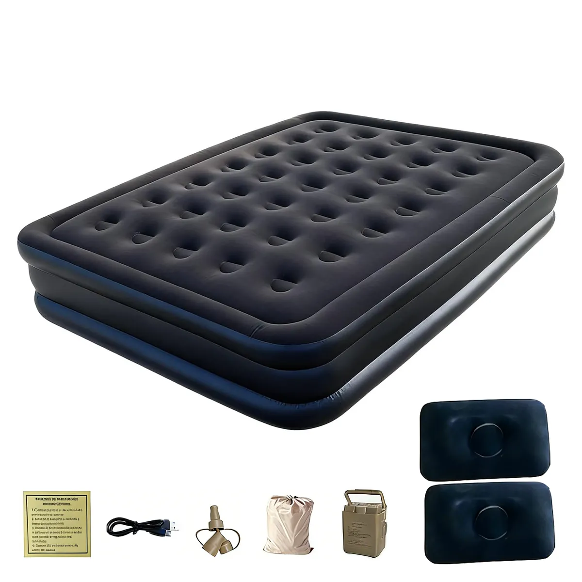 Inflatable Double Mattress Airbed with Pillows Built-in Electric Air Pump - Black