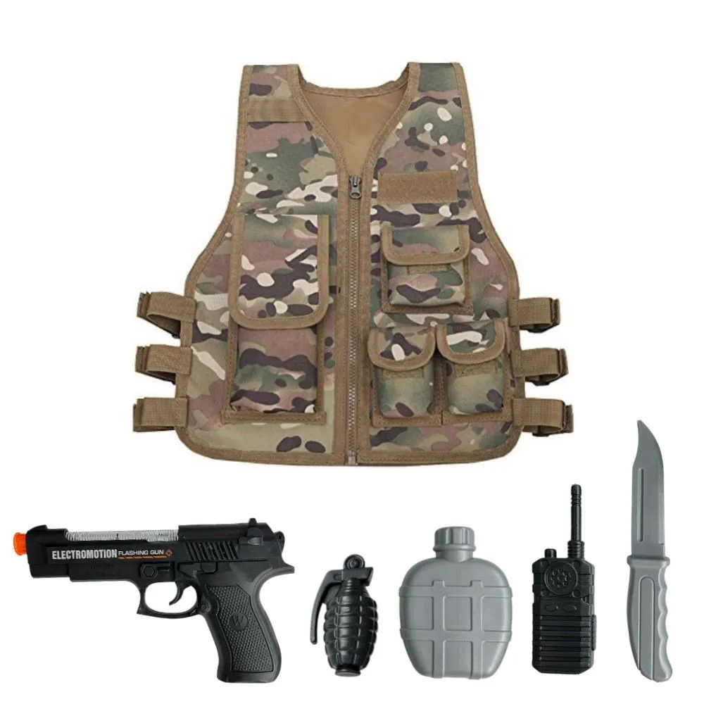 Kids Army Vest Set With Accessories - Role Play Costume