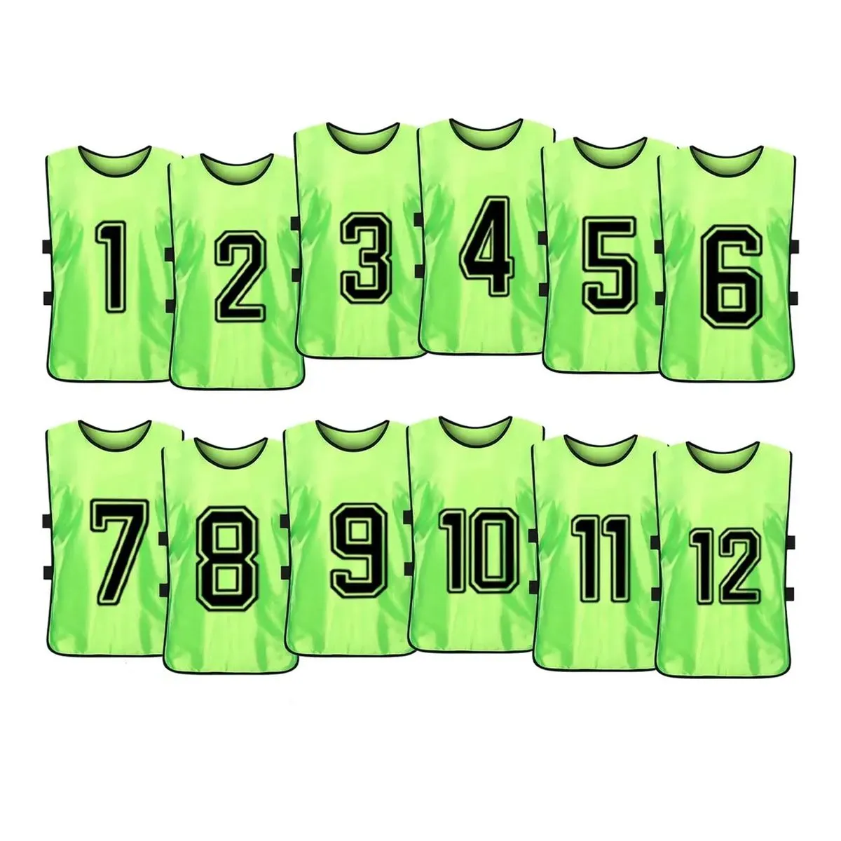 Football Training Printed Vest Bibs With Numbers - 12-Piece - Green