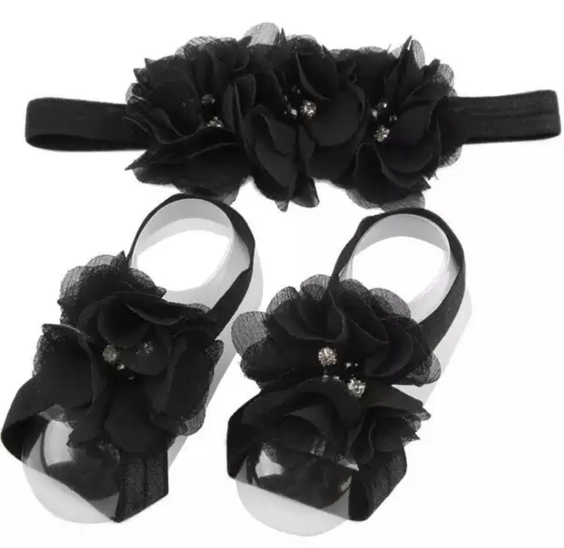 Triple Diamante Flower Headband & Barefoot Sandal Set