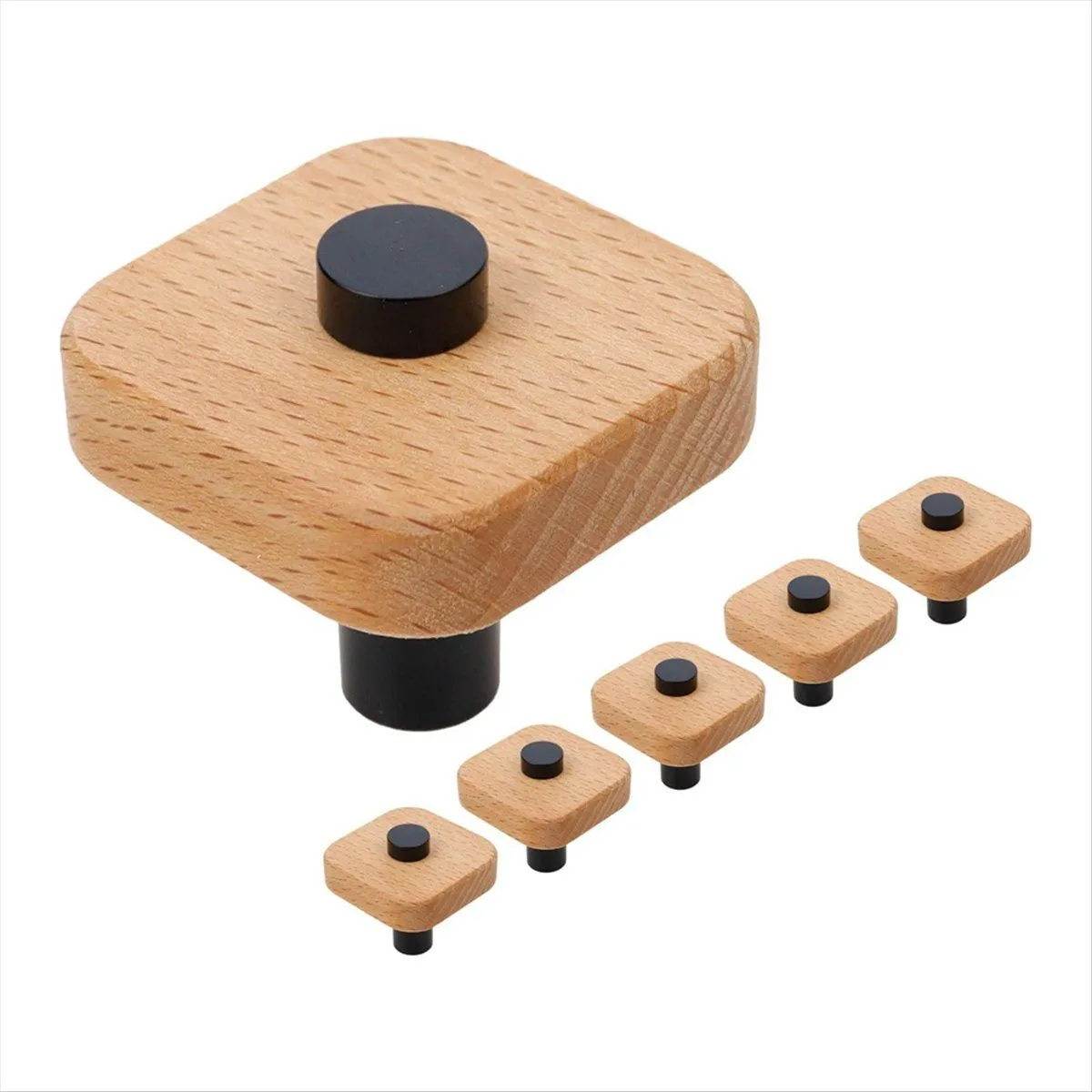 6Pc Natural Wooden Dresser Drawer Knobs Kitchen Cabinet Pulls Handles