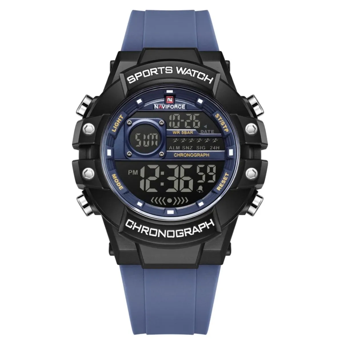 Naviforce Men's Throttle LCD Chronograph Silicone Strap Digital Watch Blue