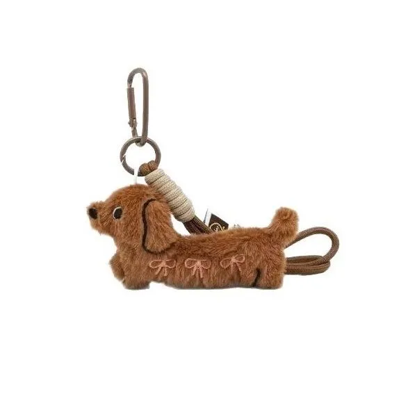 Cute Dachshund Keychain, Fluffy Plush Dog Keyring for Bag Purse Charm