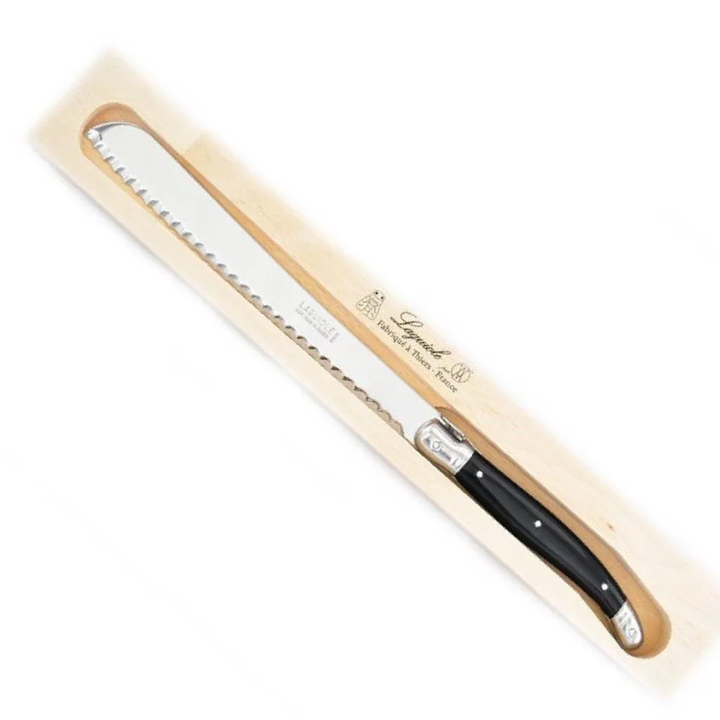 Andre Verdier Laguiole Bread Knife in Wooden Box - Mock Horn - Black