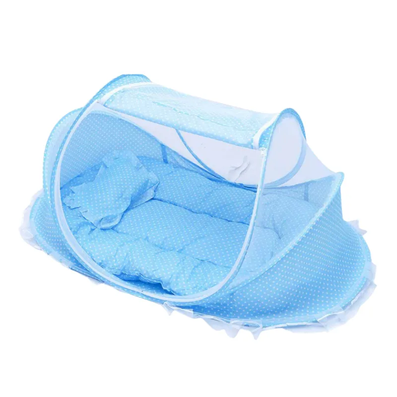 Portable Folding Infant Newborn Baby Anti-Mosquito Cradle Bed Tent - Blue