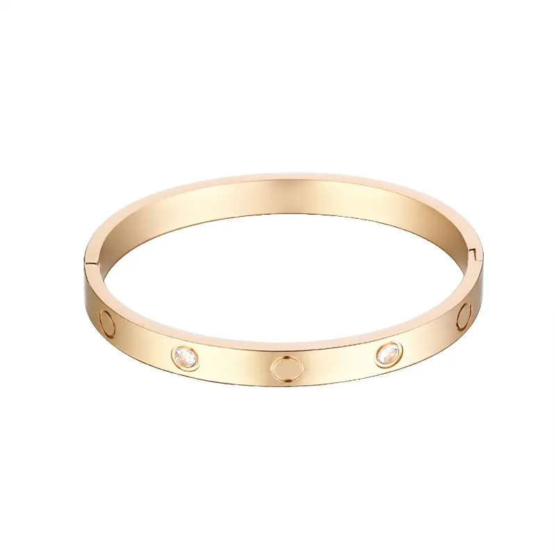 Love Bangle Bracelet for Women Gold Plated Stainless Steel with CZ Stones - Brown, Gold