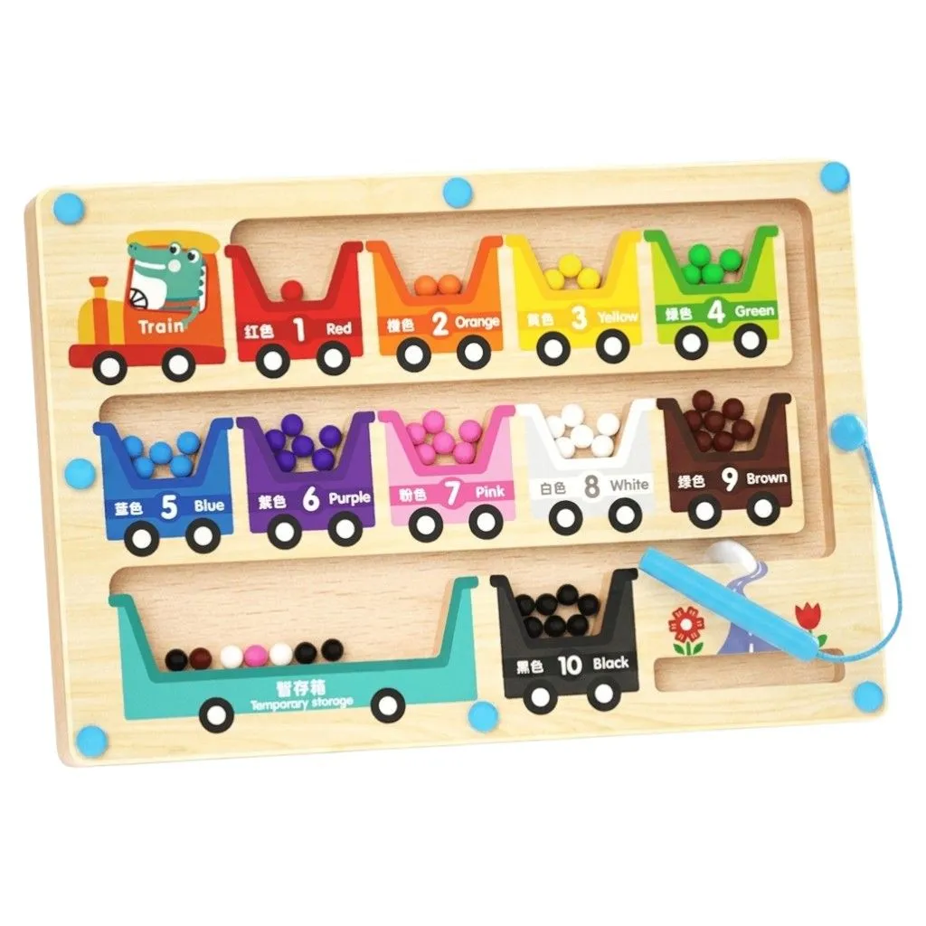 Wooden Magnetic Sorting Train Puzzle Board For Kids - Multicolour