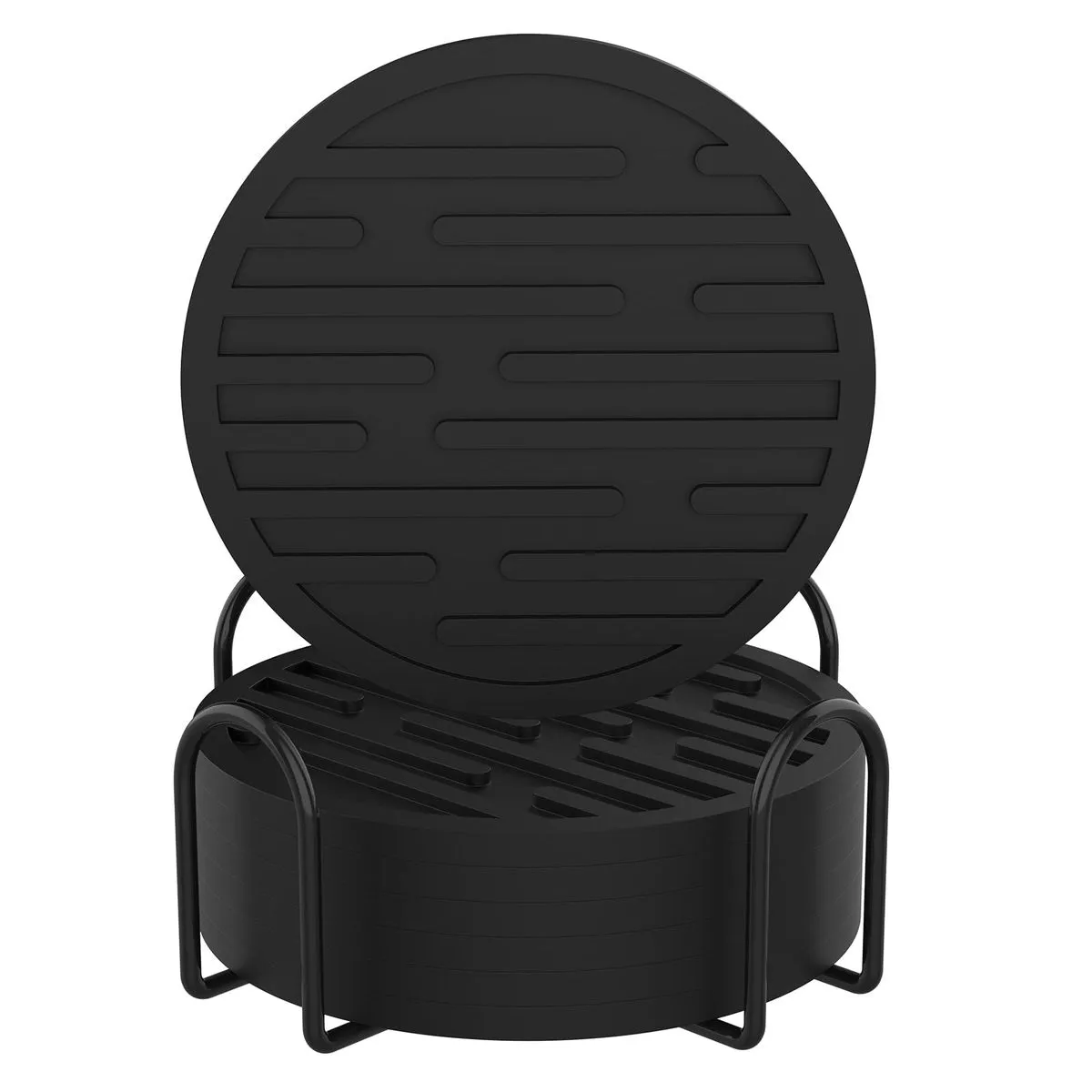 Silicone Coasters-Set of 6 Non-Slip Non-Scratch, Striped Non-Stick - Black