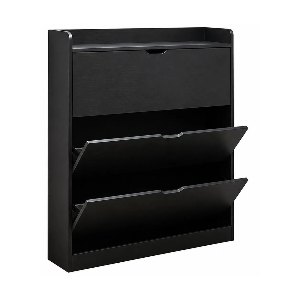 Large Capacity Flip Top Shoe Cabinet 3 Tier Particle Board Shoe Cabinet - Black