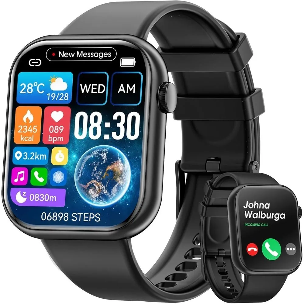 Waterproof Sport Smartwatch with Fitness Tracker for Women & Men - black