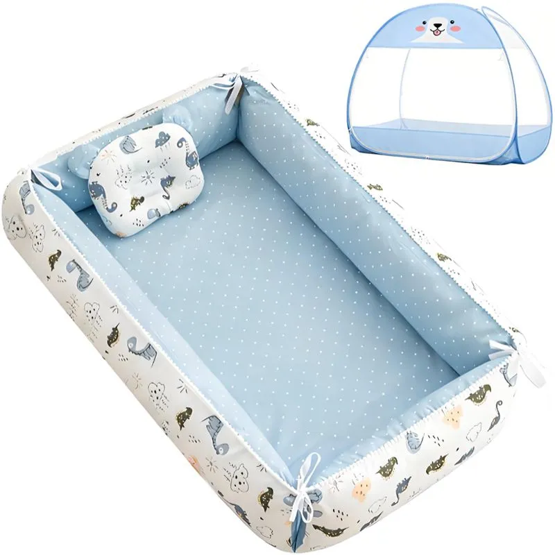 Baby Bassinet Co-Sleeping for Newborn Lounger with Mosquito Net for Bed - Blue