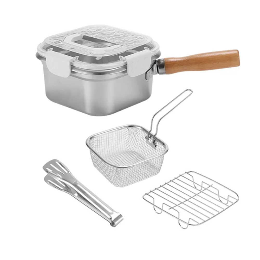 Square Fryer With Strainer Basket And Oil Drainer Four-Piece Set