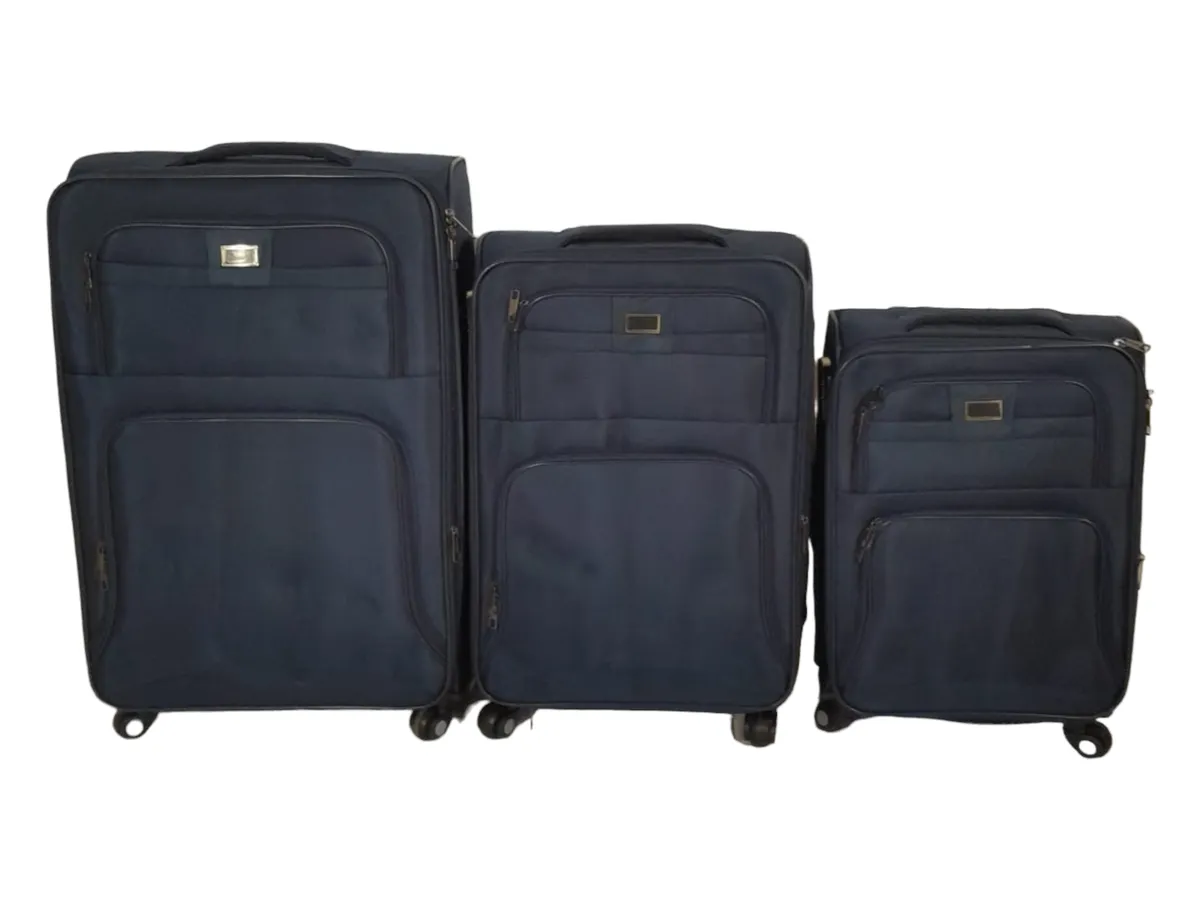 SMTE-Trolley 3 Piece Travel Luggage Spinner -Fabric - Black