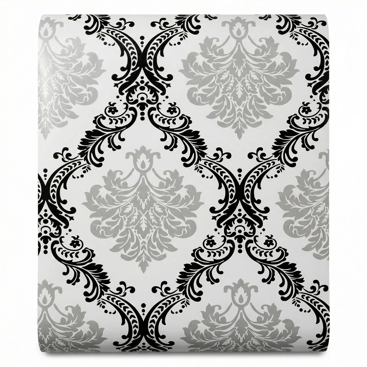 STICKCOOL 10m Self-Adhesive European Damask Wallpaper Gold & Silver Accents - Black