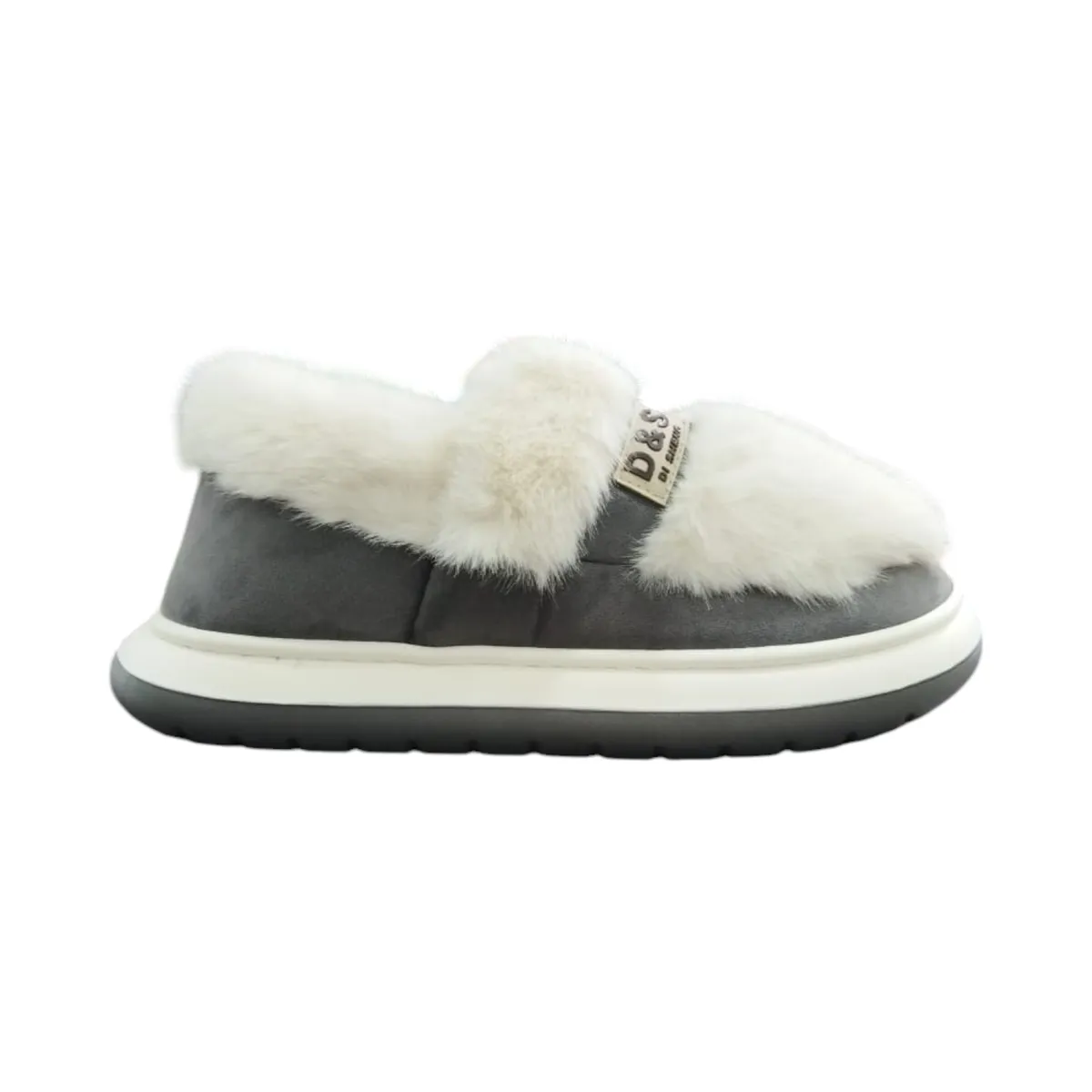D & S Women Slippers Fluffy Grey/White - EU 42.5