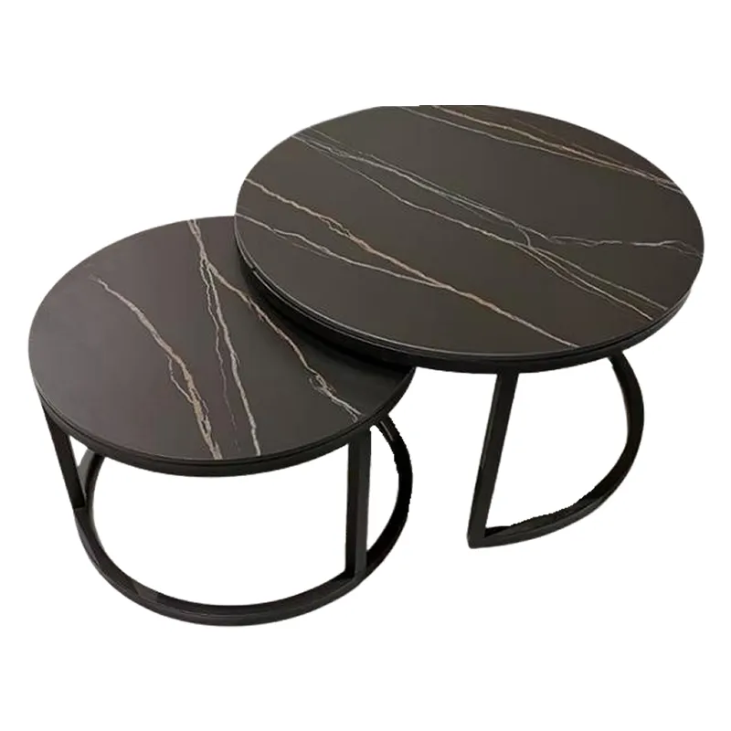 2 Piece Modern Style Top Round Nested Coffee Table - Black