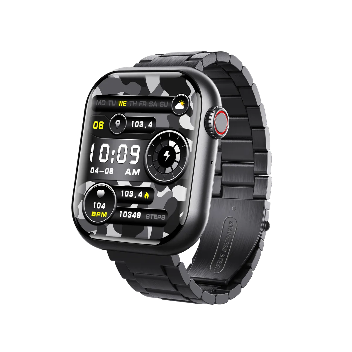 Waterproof Sport Smartwatch with Fitness Tracker for Women Men Steel Strap