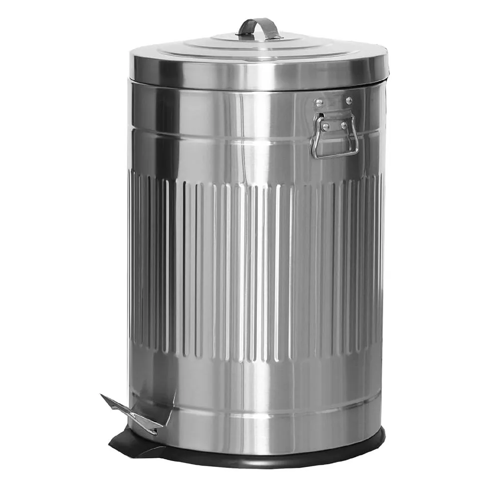 12 Liters - Modern Retro Design Stainless Steel Soft Close Pedal Bin - Brushed Silver