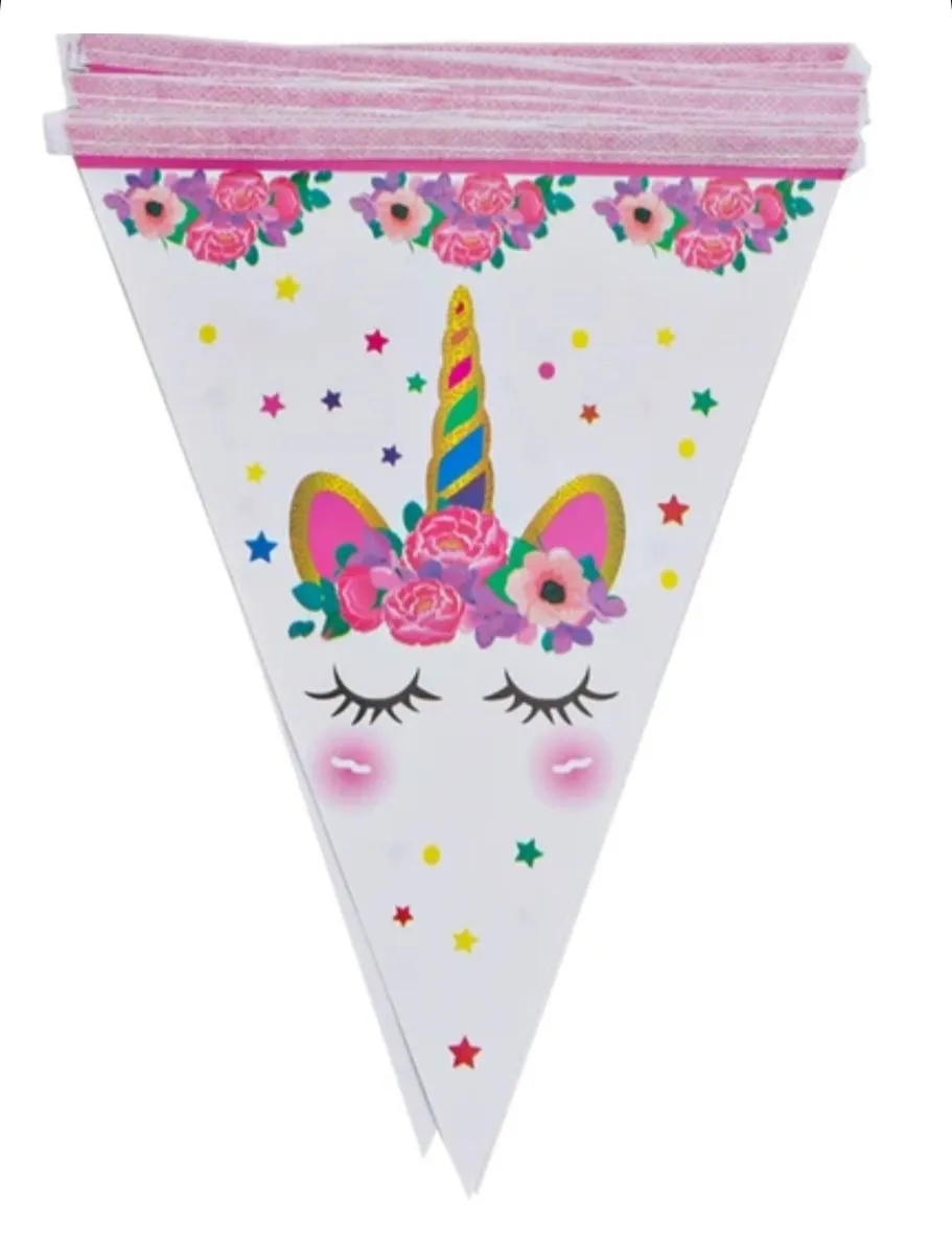 Flower Unicorn Theme Party Flags Banner set of 3