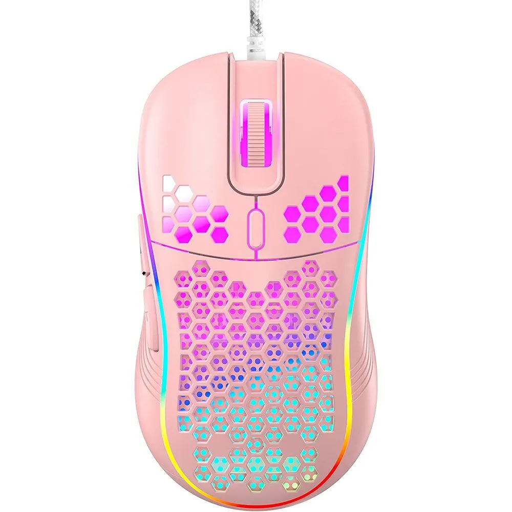 Wired Luminous Hollow Lightweight Gaming Mouse Pink