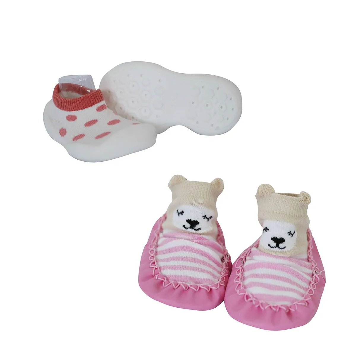 Baby Sock Shoe 2pack Set - Pink Dots & Pink Bear