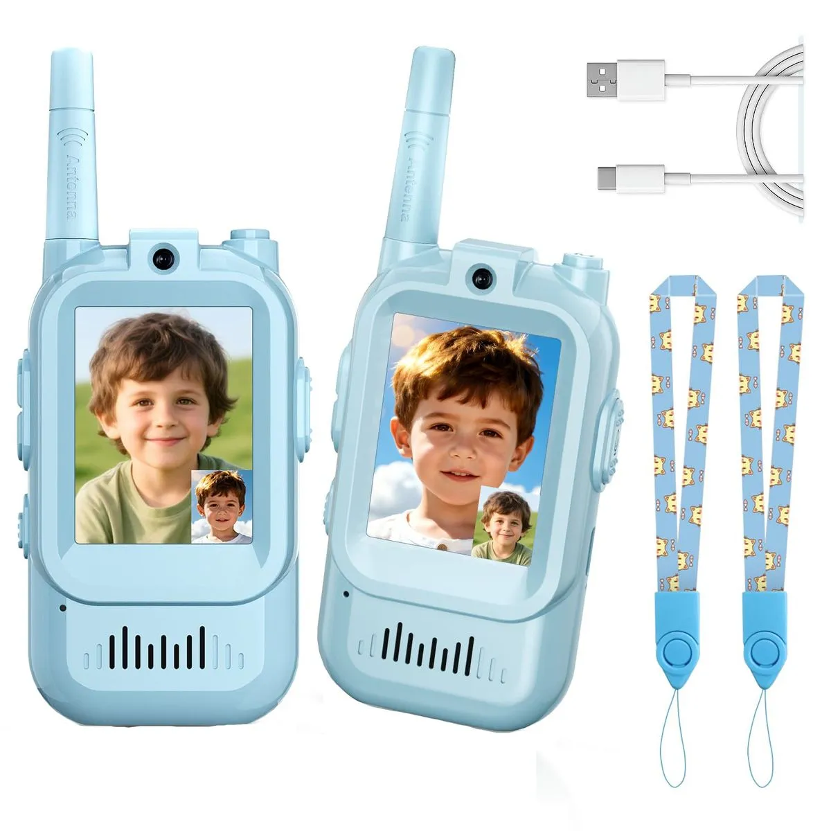 Video Walkie Talkies for Kids, Handheld 2 Pack Rechargeable Video Intercom - Blue
