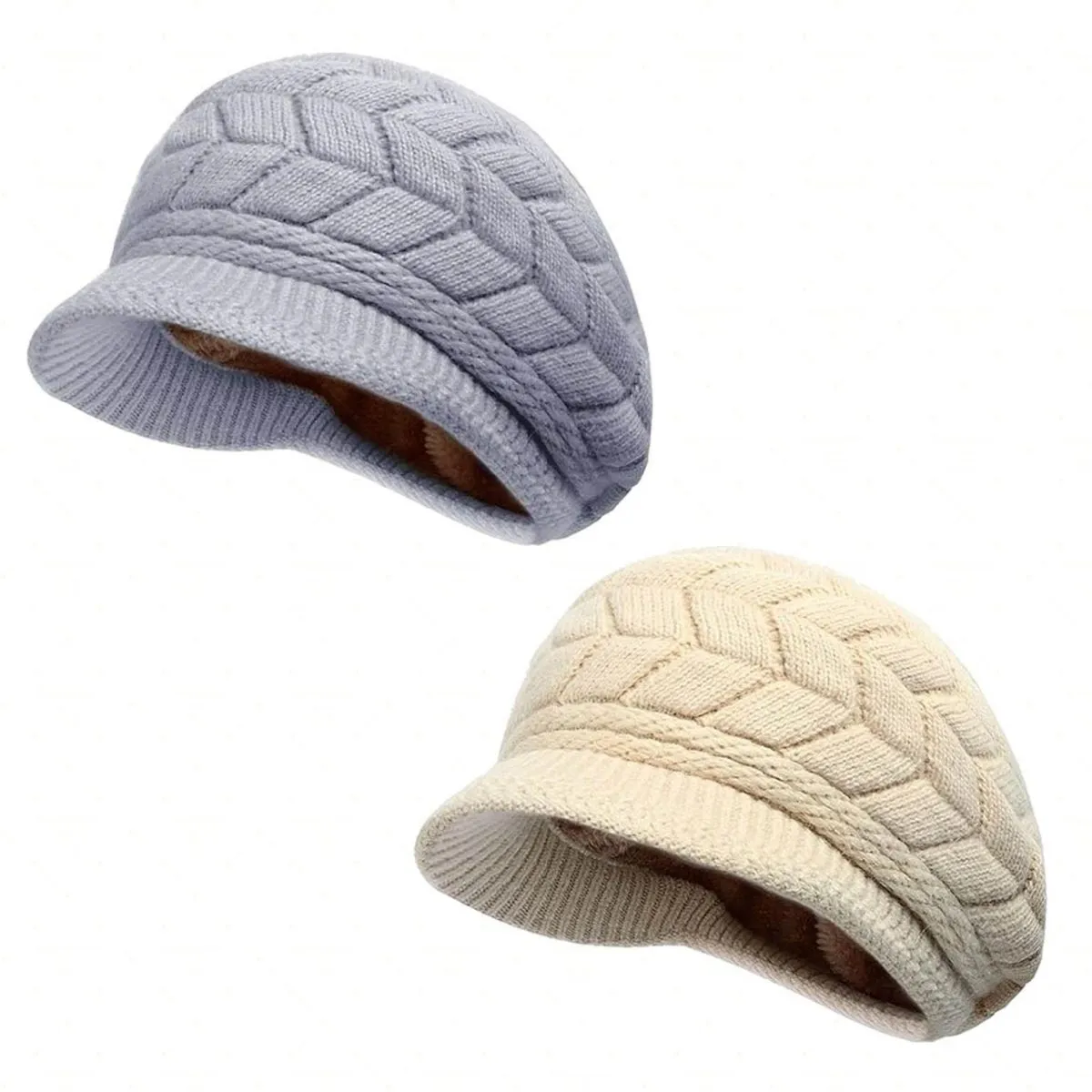 2 Pack Womens Winter Hats Warm Knit Hat Slouchy Beanie Cap with Brim Gifts