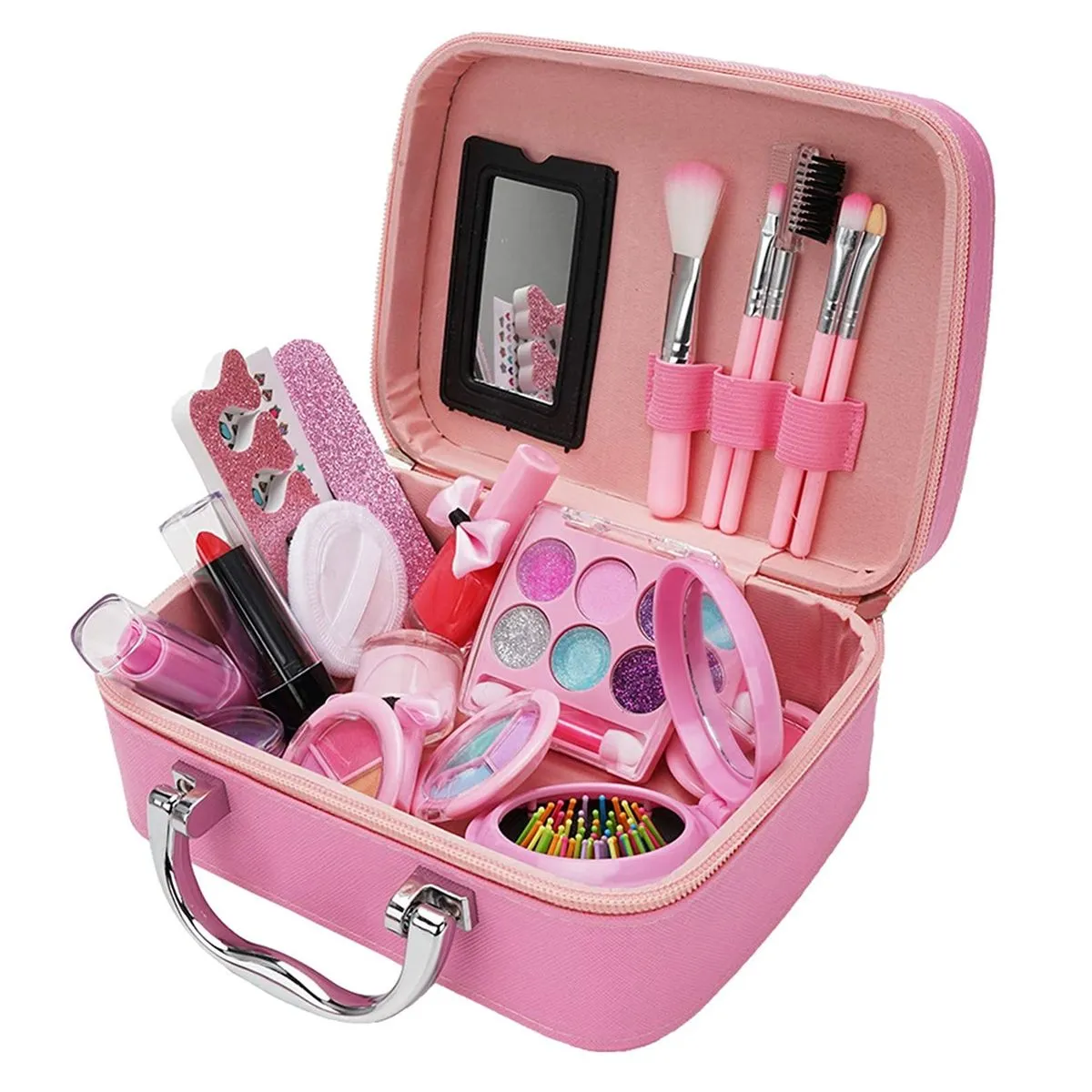 Little Princess DIY Pretend Play Makeup Cosmetics Kit Set With Bag - Pink