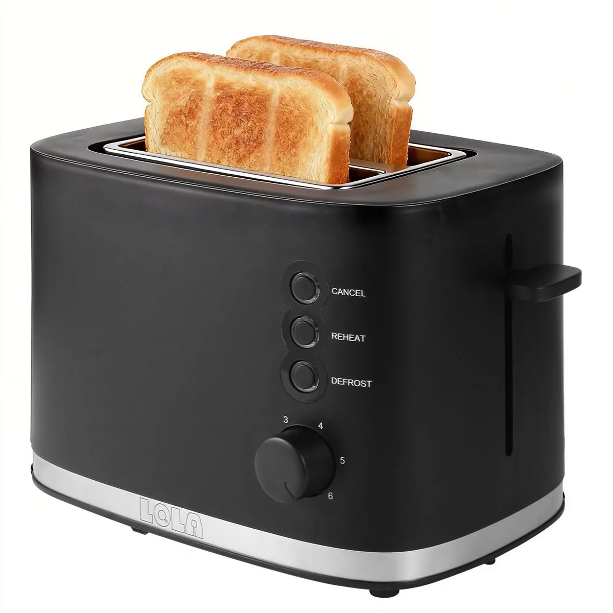Lola 2 Slice Toaster Extra Wide Slots Reheat Defrost for Thick Bread Black