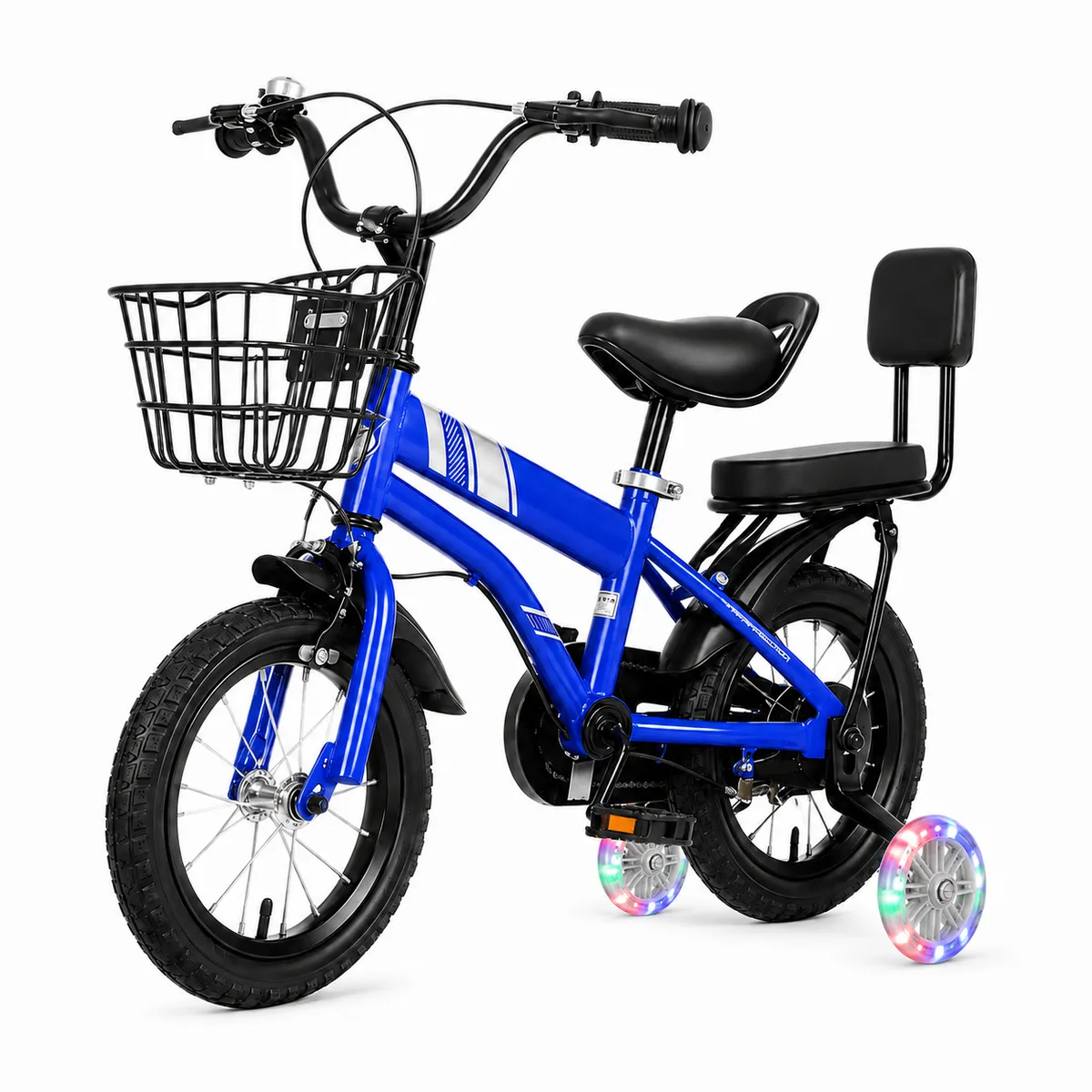 16 Inch Kids Bicycle,Light Up Training Wheels,Backrest,Dual Brake