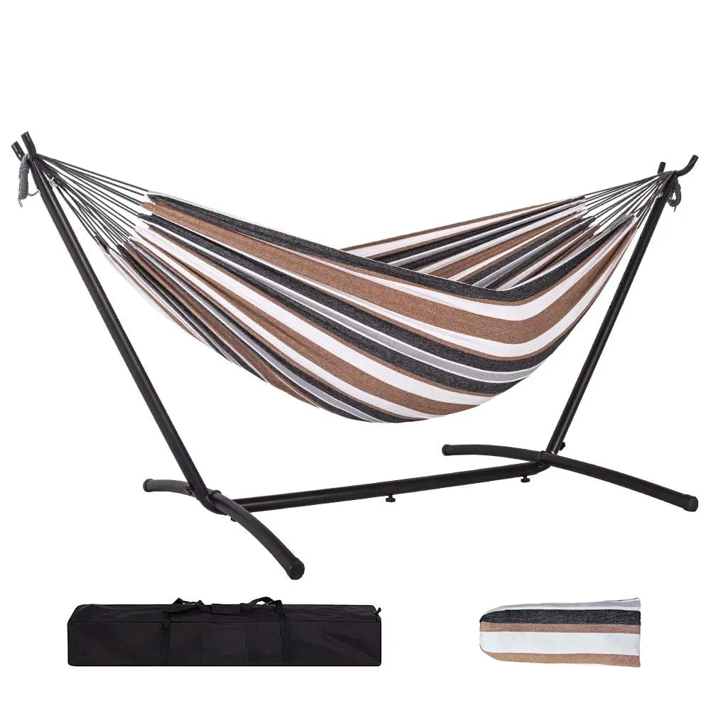Hammock With Folding Stand Heavy Duty Portable Foldable For Outdoor Garden - Coffee