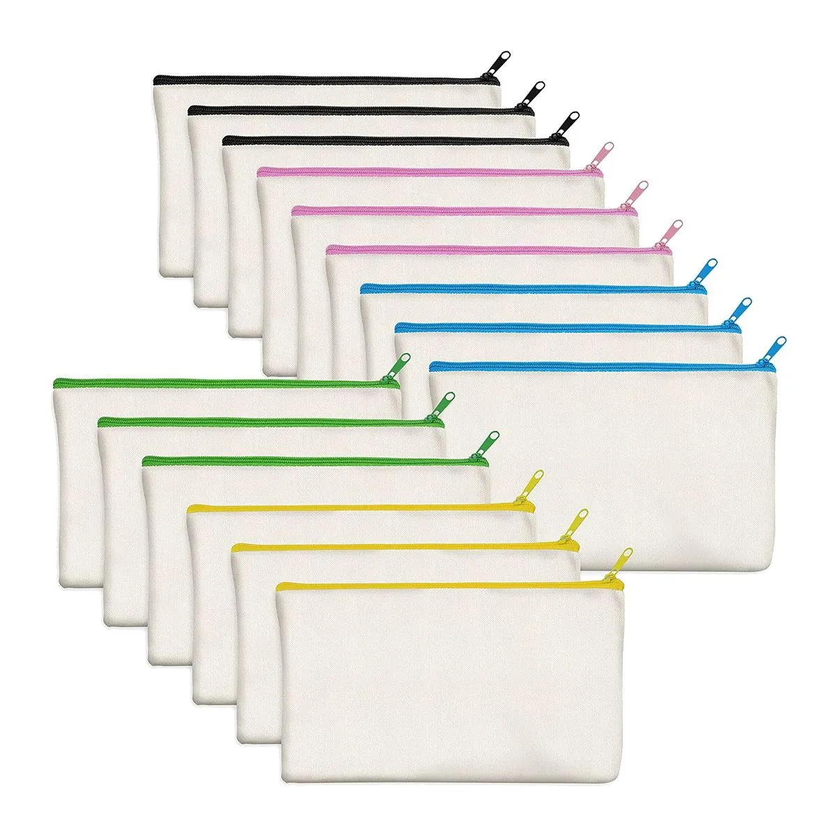 15 Pack Blank DIY Zipper Bags for Makeup Cosmetic Toiletry Stationary