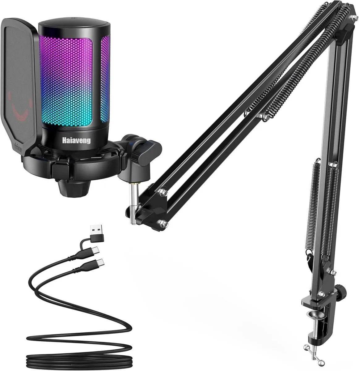 Gaming PC USB Microphone, Podcast Condenser Mic RGB Computer Mic