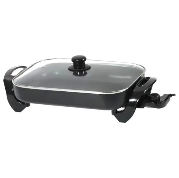 5L Ottimo Black Rectangular Electric Frypan Tempered Glass Lid wok 1500W