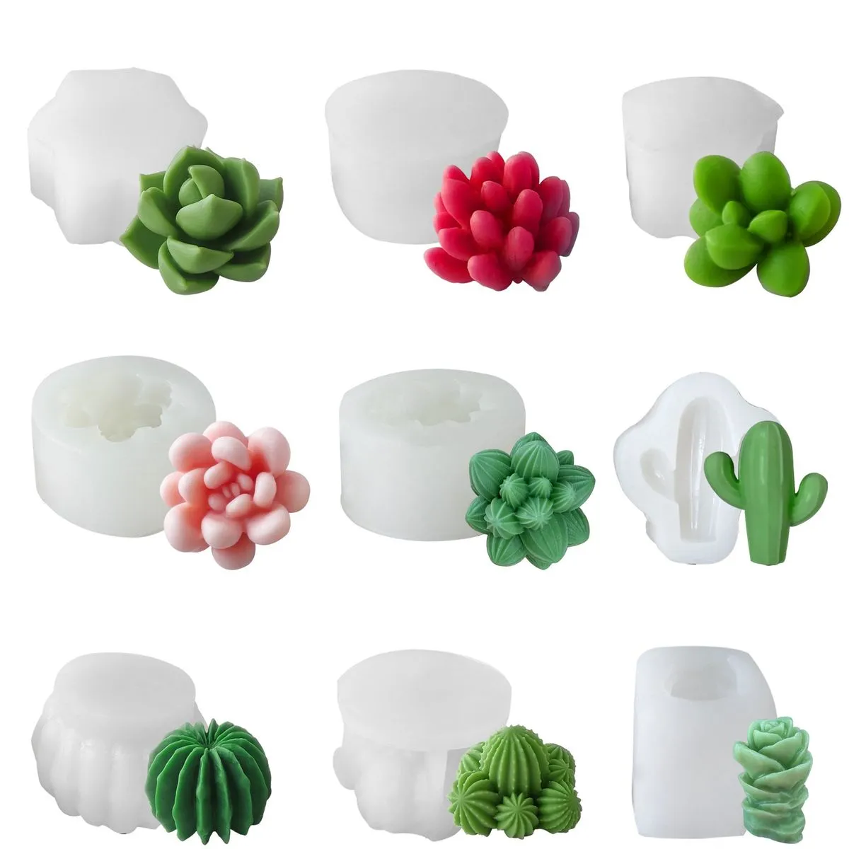 9Pcs Silicone Candle Molds Set Cactus Flower Casting Molds for DIY Crafts