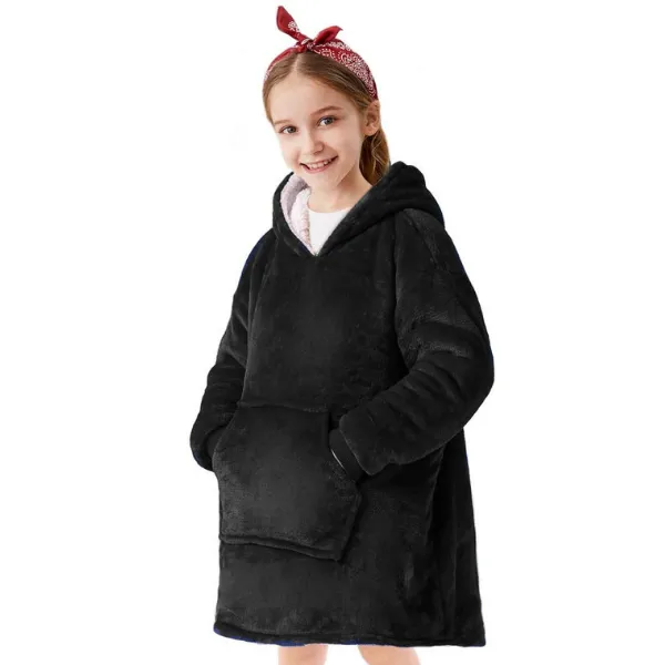 Sherpa Oversize Wearable Blanket Jacket - Kids - Black
