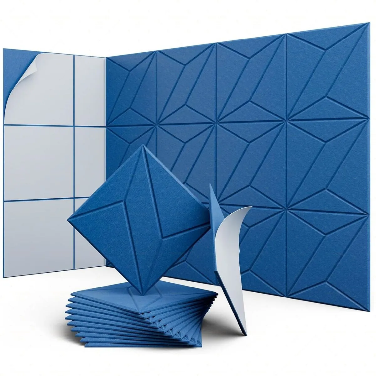 12 Pack Blue Acoustic Panels for Wall Sound Absorbing and Self-Adhesive