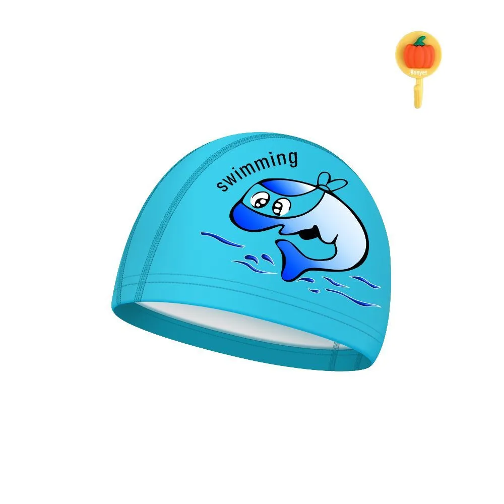 PU Coating Waterproof Swimming Cap, Children Cartoon Swimming Hat Durable - Green