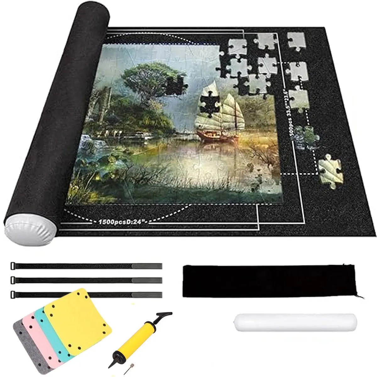 Puzzle Storage Felt Mat Jigsaw Roller Kit with Bag to 2000 Pieces - Black