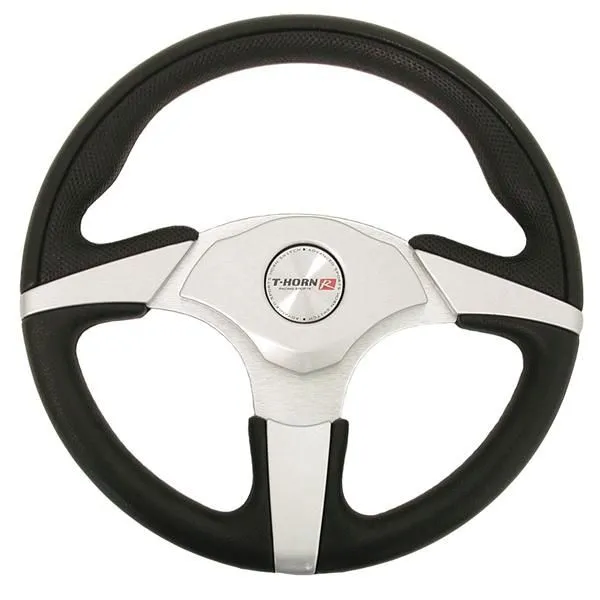 T-Horn Racing Style Steering Wheel - 330mm - Black and Silver