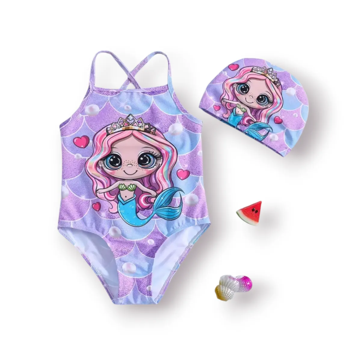 Girls Mermaid Swimsuit and Swimcap