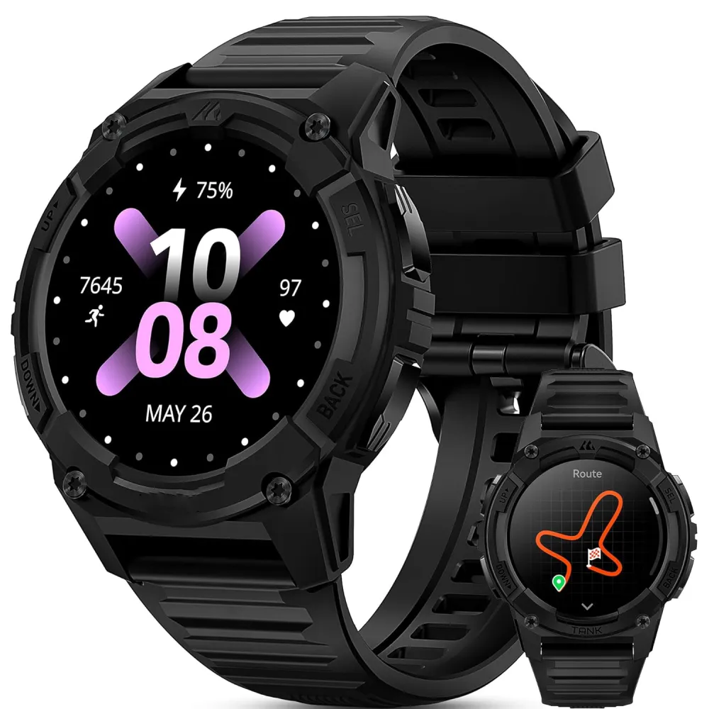 Rugged AMOLED Smartwatch 1.32" Health & Fitness Tracking Waterproof Watch - Black