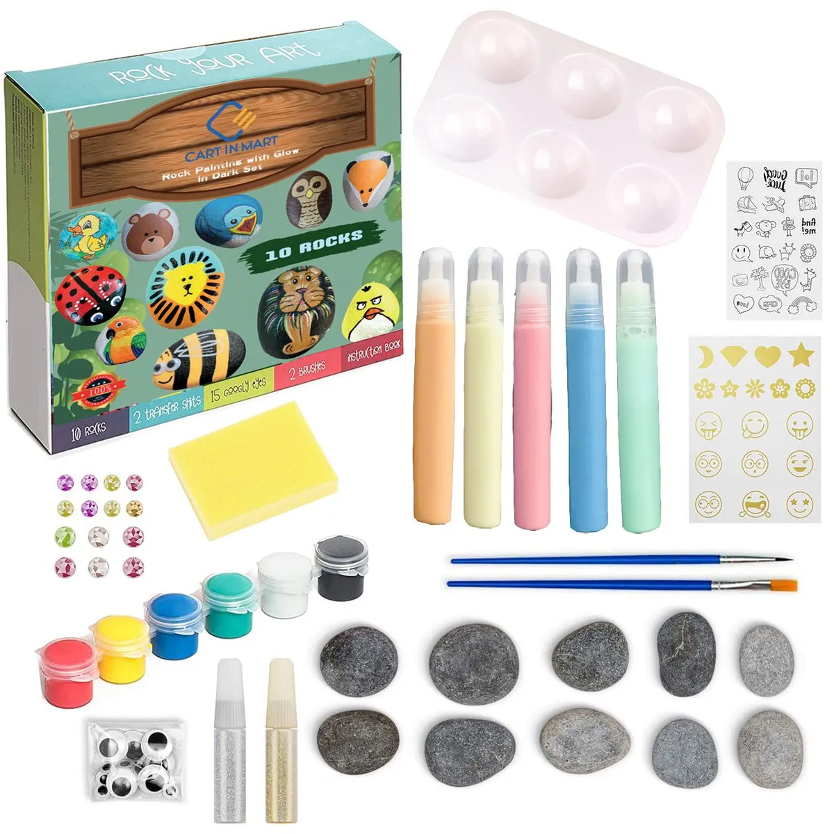 Kids Rock Painting Kit Glow In The Dark Paint - Art & Craft Accessories Set
