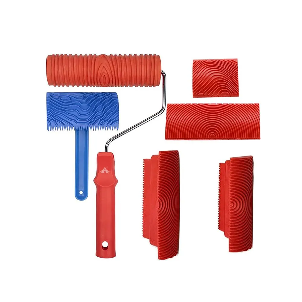ALANES Wood Graining Tool Set Rubber Painting Roller with Handle Set of 6