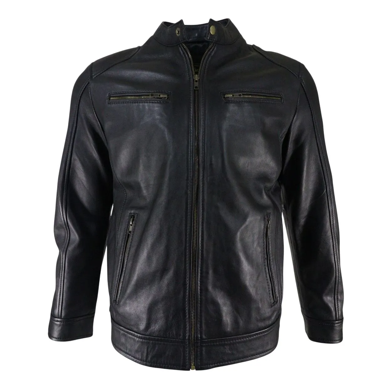 Mens Genuine Sheep Leather Regular Fit Jacket - Black